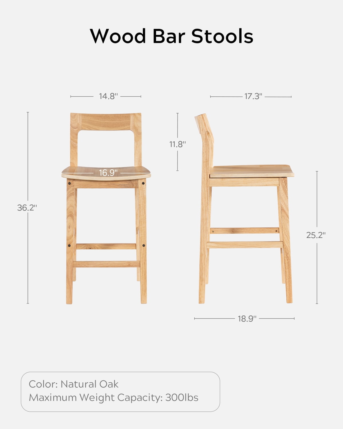 EYYTHUNG Set of 4 Modern Farmhouse Bar Stools 25 inch Mid-Century Solid Wood Counter Height Stools with Back Support Barstools Chairs for Kitchen Dining Room, Natural Oak