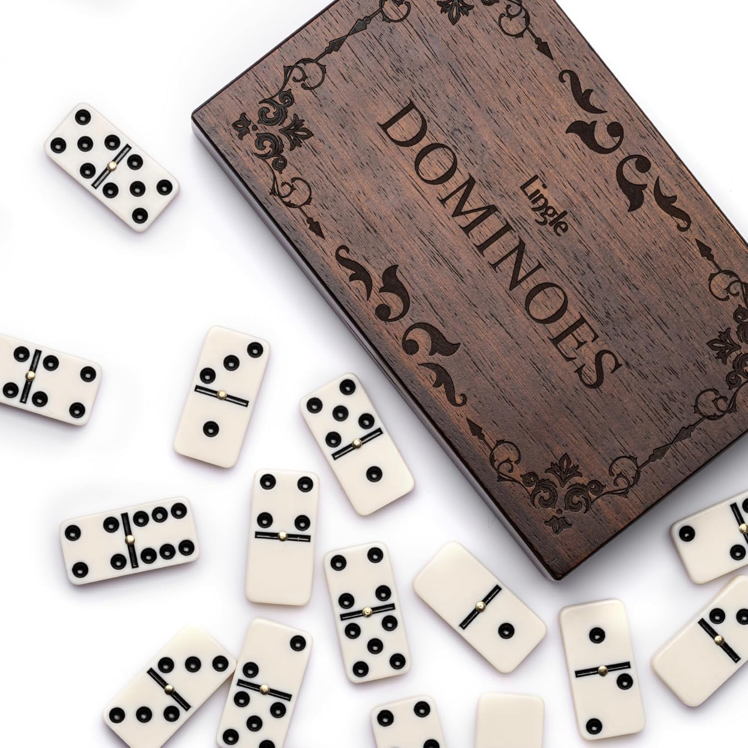 Jeu De Dominos Double 6 En Bois - 28 Pièces, Boîte Rangeuse, Jeu Société Familial