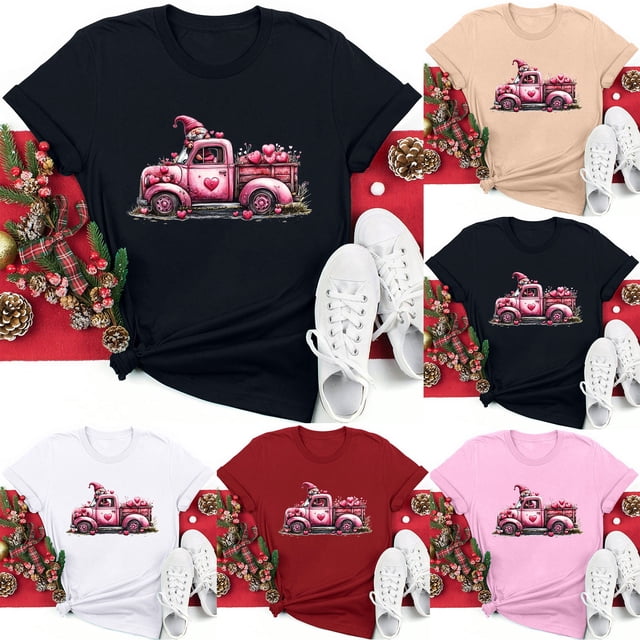 VKOYWKM T-Shirts Cœur pour Femmes T-Shirts de la Saint-Valentin T-Shirts Graphiques Amour Manches Courtes Coupe Ample Hauts de Printemps Col Rond T-Shirt de la Saint-Valentin