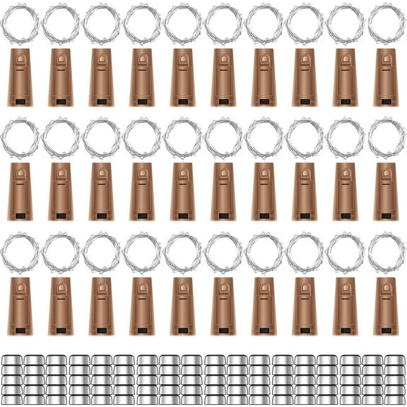 30 Pack Wine Bottle Lights with Cork - Warm White Cork Bottle Lights Battery Operated 6.6ft Silver Wire 20 LEDs,Fairy Lights for Christmas,DIY,Party,Decor,Wedding (90 Additional Batteries)