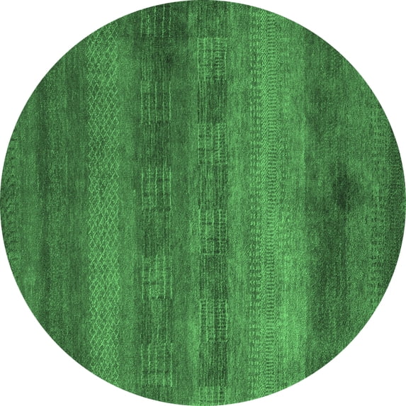 Ahgly Company Indoor Round Abstract Emerald Green Modern Area Rugs, 7' Round