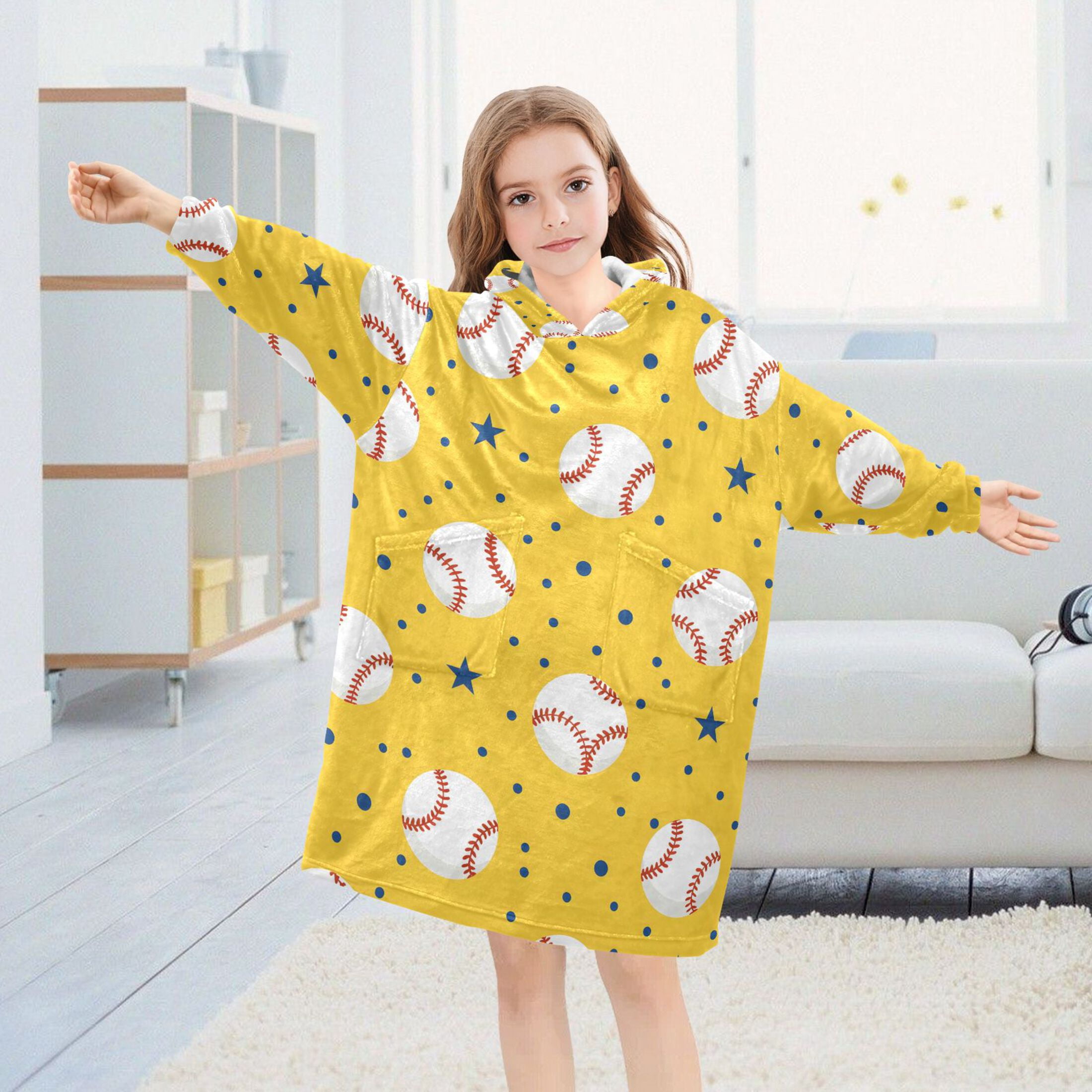 joogoo Blanket Hoodie for Baseball and Stars Oversize Sweatshirt 3-14 YR L