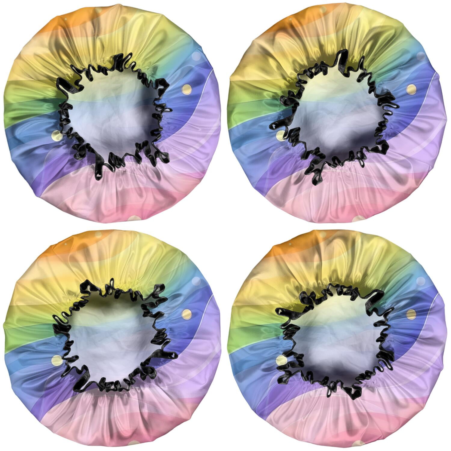 Shower Caps,Rainbow Tie Dye Wave Pattern Waterproof Shower Cap for Women 4 Pieces,Double Reusable Hair Cover for Shower PEVA Elastic Stretch Hem