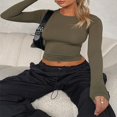 thumbnail image 4 of Chemises Décontractées pour Femmes Manches Longues Couleur Unie Col Rond, 4 of 7