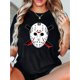 thumbnail image 1 of 1pc Women'S Casual Crew Neck T-Shirt with Geometric Killer Mask Print, Fashionable Short Sleeve Knit Polyester Top, Comfortable All-Season Summer Tee with Medium Stretch, 1 of 6