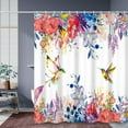 thumbnail image 4 of SUNOLIFE Spring Floral with Birds Shower Curtain Colorful Flowers and Hummingbird Fabric Bathroom Curtain 72x72 in, 4 of 5