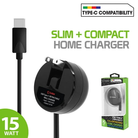 Cellet TCUSBC30R Type-C Powerful Fast Charging Wall Charger Compact Retractable (3A/15W) for Huawei Honor 8, Honor View10, Mate 10, Mate 10 Pro, Mate 9, Nexus 6P, P10, P9 and More