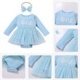 thumbnail image 3 of IBTOM CASTLE Baby Girl 1st Birthday Outfit Fall Pumpkin Winter Snowflake One Romper Sparkle Dress with Headband for Cake Smash Photo Shoot 9-12 Months Blue - Snowflake, 3 of 8
