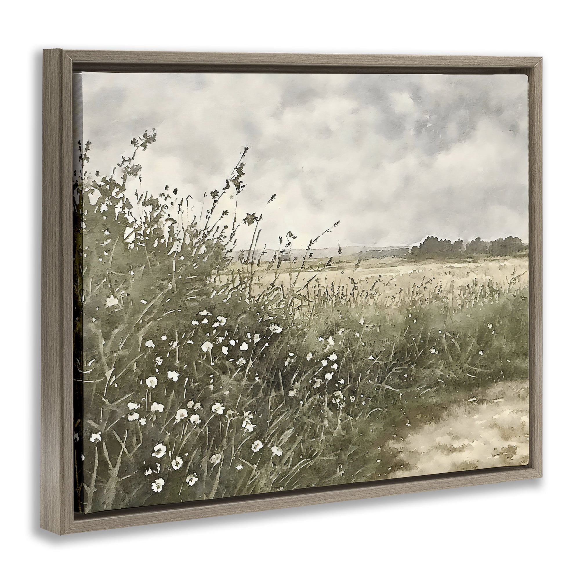 Stupell Industries Soft Meadow Landscape at Dusk Brown Framed Floater Canvas Wall Art, design by Riley B