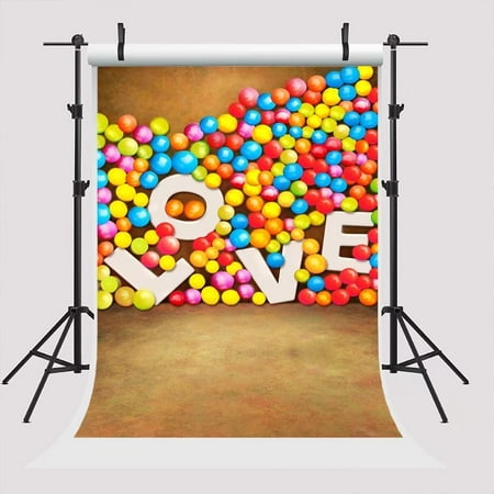 MOHome 5x7ft Colorful Ballooen Backdrop Valentine's Day Love Background Brown Floor Photo Booth Backdrop Backdrop