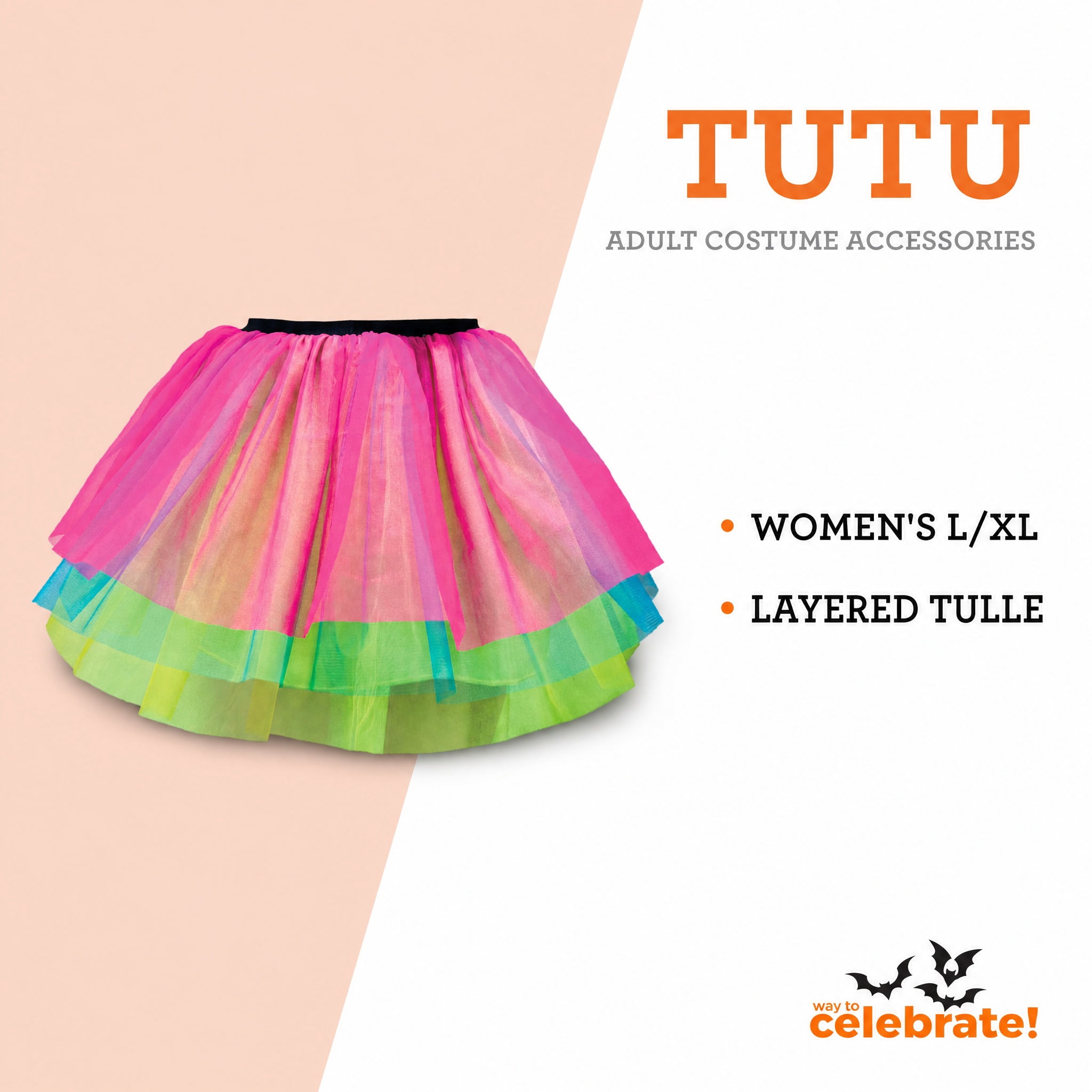 Neon Tutu Costume Accessory for Adults, Multicolor, L/XL, Halloween by Way To Celebrate