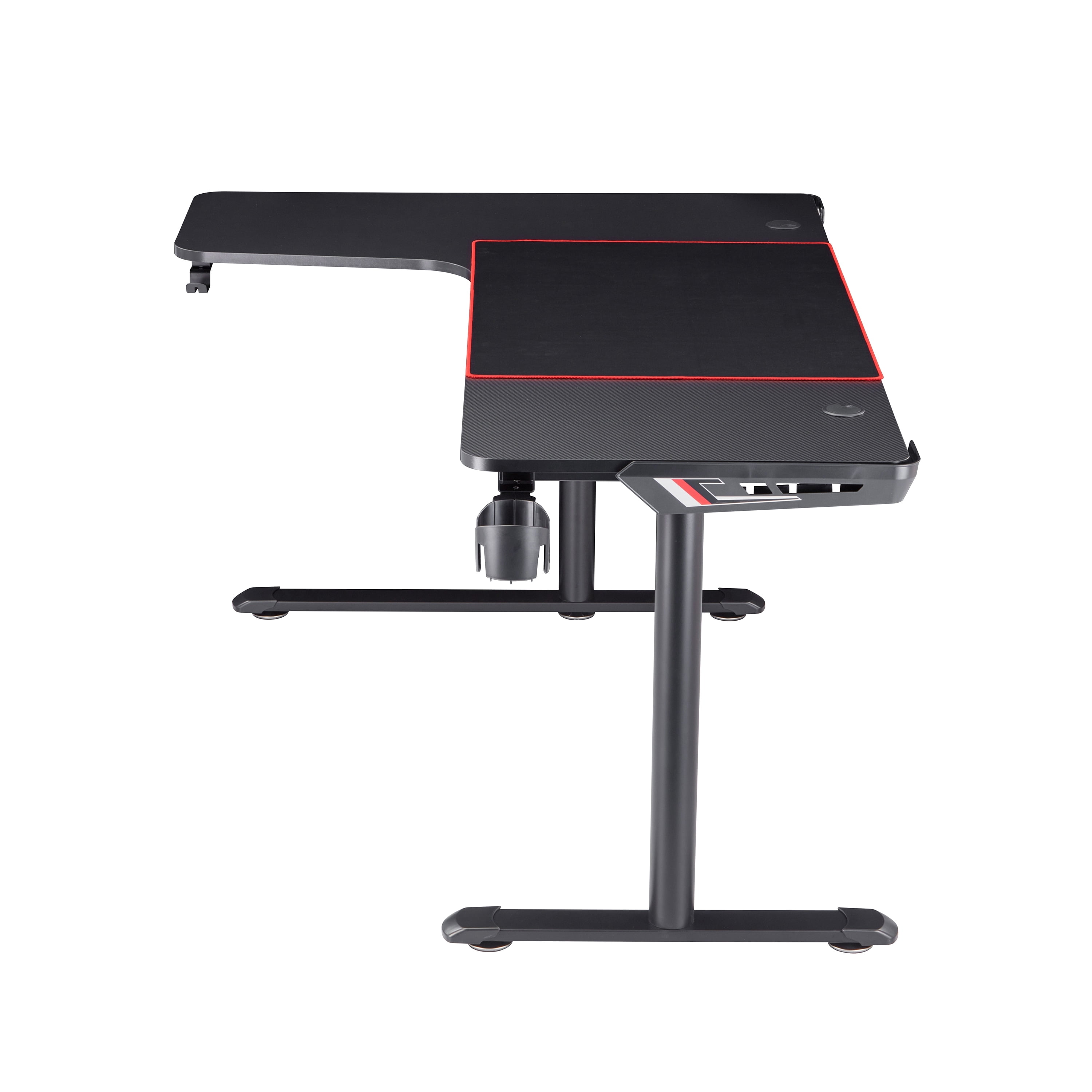 Devan Steel L-Shaped Gaming Desk with USB Ports, Black