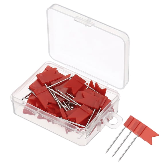 Uxcell Flag Map Push Pins, 1 Inch Travel Map Pins with Plastic Head, Red, 50Pack