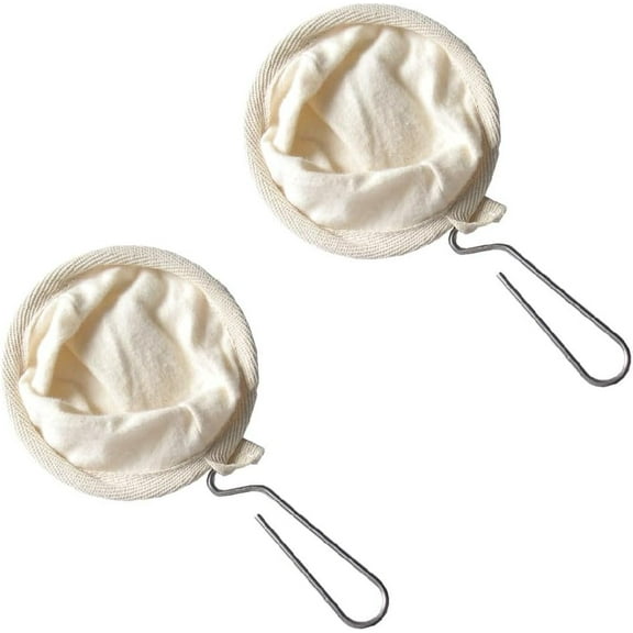 Cloth Coffee Filter, Reusable Flannel Coffee Sock with Stainless Steel Handle, Tea Strainer Bag for Home Office Handmade Coffee Maker (Cream, 1-Pack)