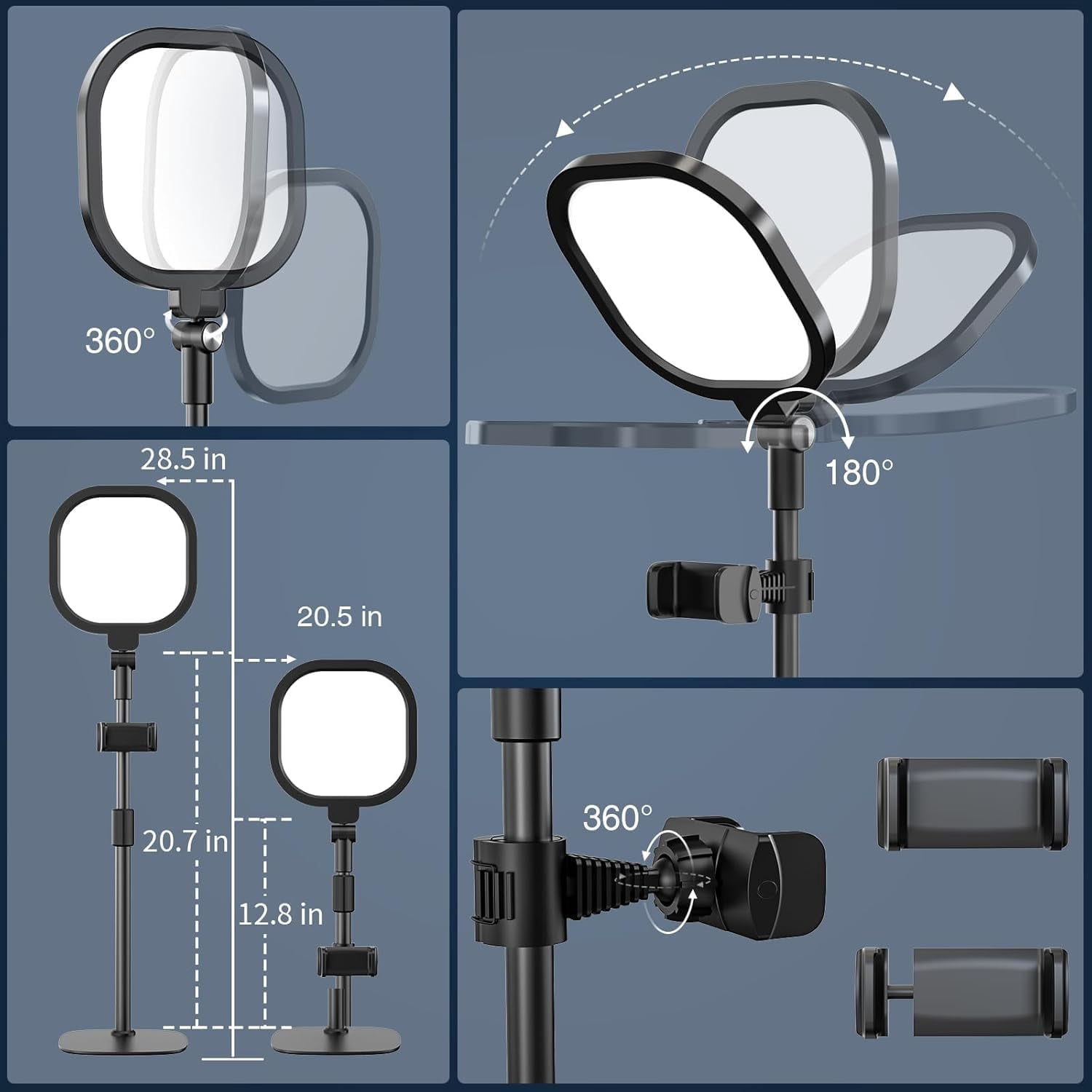 2Pcs Desktop Video Conference Lighting for  Meeting, Computer, Laptop, Work from Home with Nature Soft Light, Adjustable Brightness & Color Temp and Flexible Stand & Versatile Phone Holder