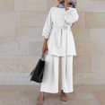 thumbnail image 2 of Xmarks Women Muslim Abaya Long Sleeve Top and Wide Pant Loose Full Cover East Arabian Dubai Islamic Dubai Prayer Clothes White S-2XL, 2 of 3