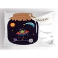 thumbnail image 1 of Galaxy Pillow Sham, Hand Drawn Illustration of Alien and Space in a Jar the Sun and Stars Green Creature, Decorative Standard King Size Printed Pillowcase, 36" X 20", Multicolor, by Ambesonne, 1 of 2