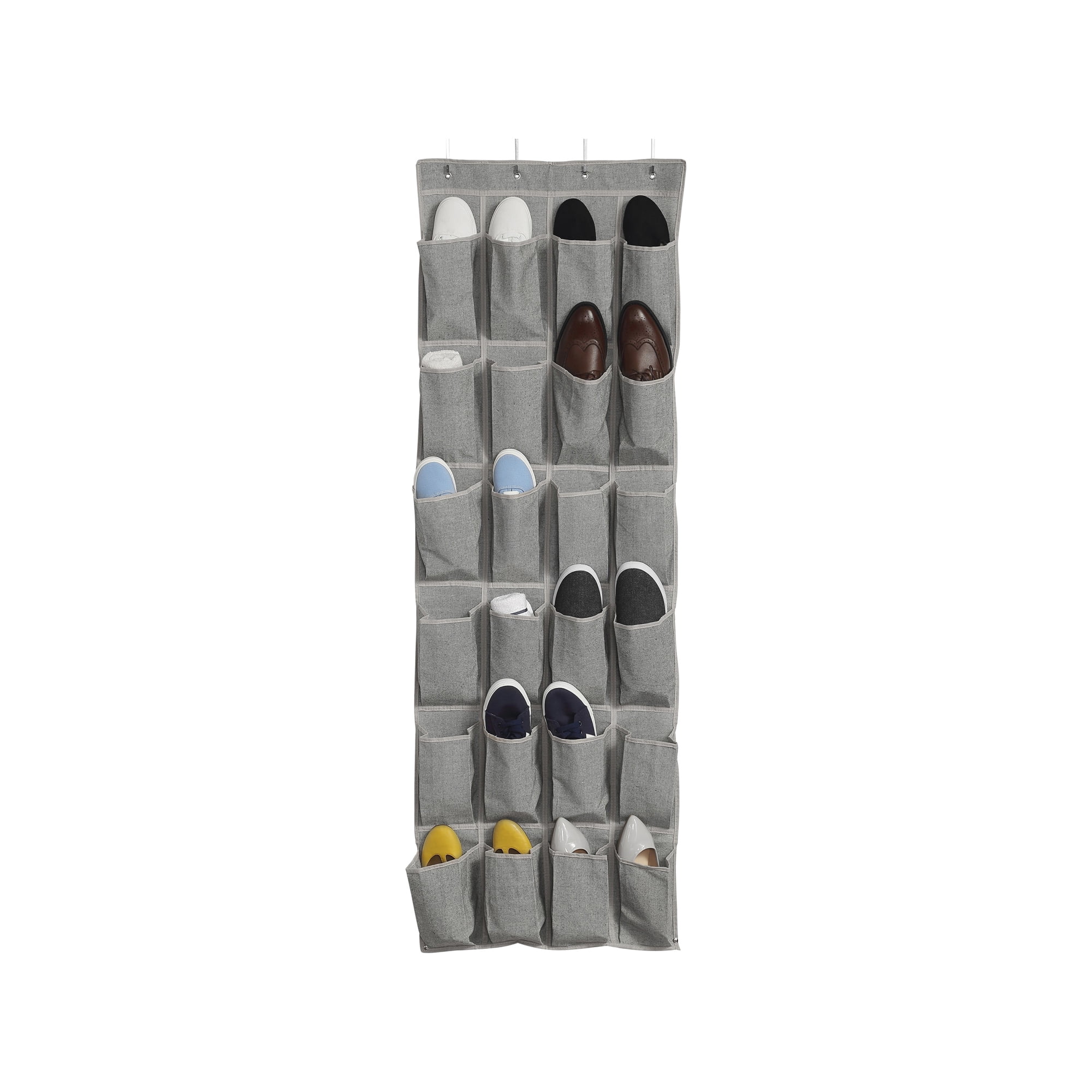Better Homes & Gardens 24-Pocket Over-the-Door Shoe Organizer for Shoes and Accessories, Gray