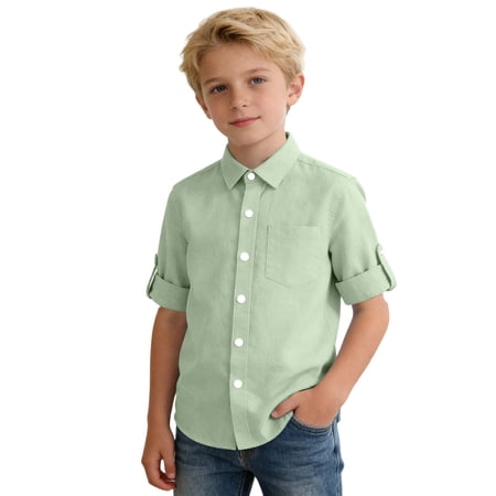 WERYOUNG Child Boys Girls Shirt Solid Color Long Sleeve Toddler Kids Gentleman Turn Down Collar Shirts Outdoor Activities Cozy Top