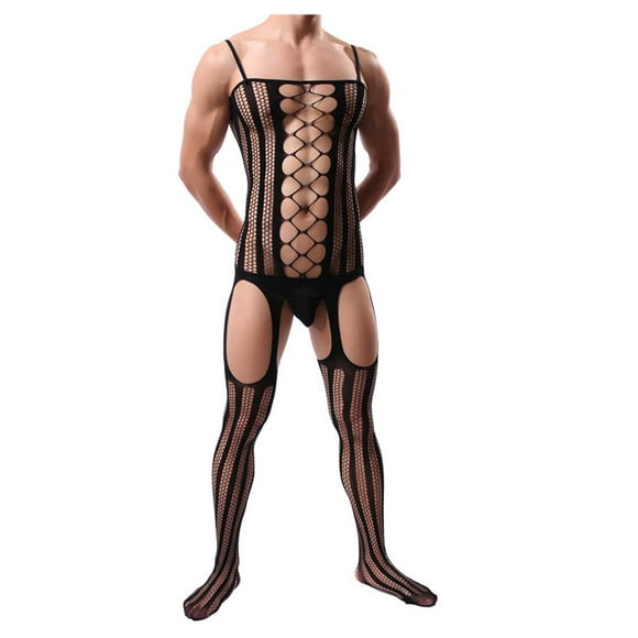 jovati Men Sexy Underwear 1PC Men Sexy Lingerie Silk Stockings Ultrathin Sling Netting Underwear Pajamas