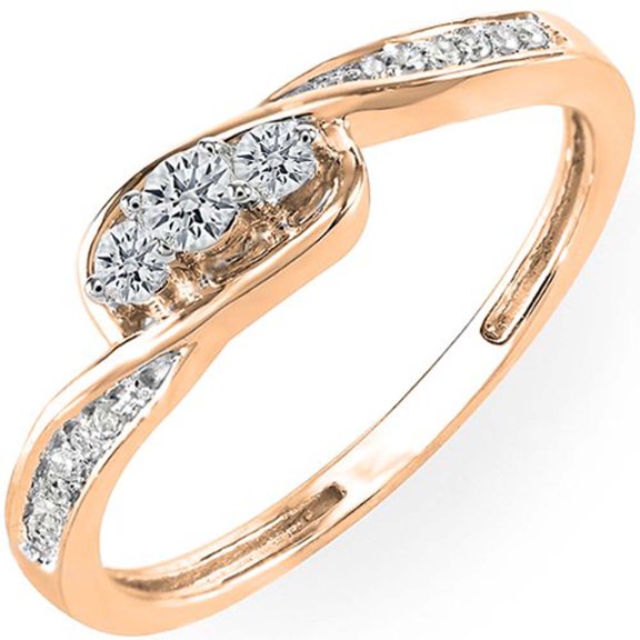 0.25 Carat (ctw) 10K Gold Round Diamond Ladies 3 Stone Engagement Promise Ring 1/4 CT