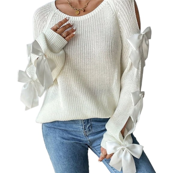 Women's Oversized Sweaters Fall Cute Crewneck Long Sleeve Knit Pullover Sweater Jumper Tops Cream White M