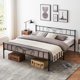 thumbnail image 3 of Cama de metal King Size con cabecero y piecero - Plataforma sólida con almacenamiento inferior - Lamas reforzadas, sin box spring - Montaje fácil y silencioso - Negro, KING, 3 of 8