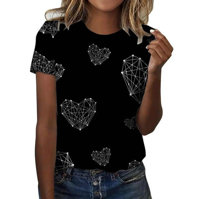 WEAIXIMIUNG T-Shirt Décontracté d'Été pour Femmes, Manches Courtes Imprimées, Col Rond, Ample