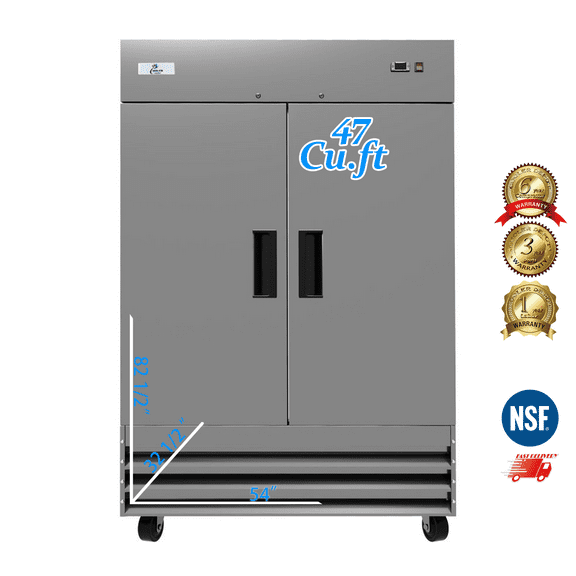 Commercial Reach In refrigerator, Stainless Steel, Solid 2 Door Upright Fan Cooling freezer, NSF certified