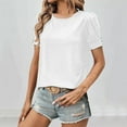 thumbnail image 2 of HAiming Women's Summer Tops Puff Short Sleeve Round Neck Loose Basic Shirts Solid Color Casual Dressy Tunic Blouses, 2 of 6