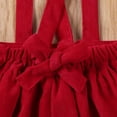 thumbnail image 6 of Baby Girls Solid Suspender Dress Bowknot Button Sleeveless Strap Backless Ruffle Velvet Dress, 6 of 7