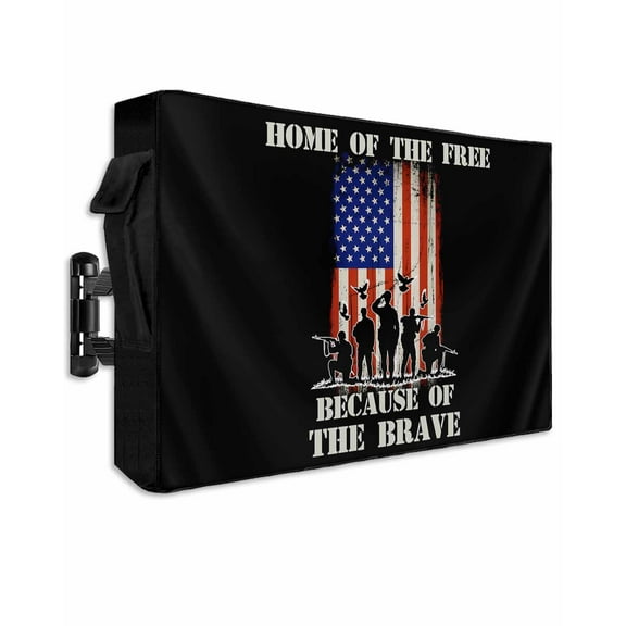 Striped Black Outdoor TV Cover 52 to 55 Inch Weatherproof, Independence Day American Flag Red Blue 600D Oxford TV Covers with Waterproof Zipper, Outside Flat TV Screen Protector Size 52"Wx19"Hx4.5"D