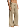 thumbnail image 2 of Men's Baggy Cotton Linen Pants Pleated Wide Barrel Leg Trousers Drawstring Summer Beach Casual Pants Size 2XL Khaki, 2 of 5