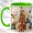 Green, variant on Ornate Dog Trio Coffee Mug, Floral Pet Mug, Ceramic 11 oz
