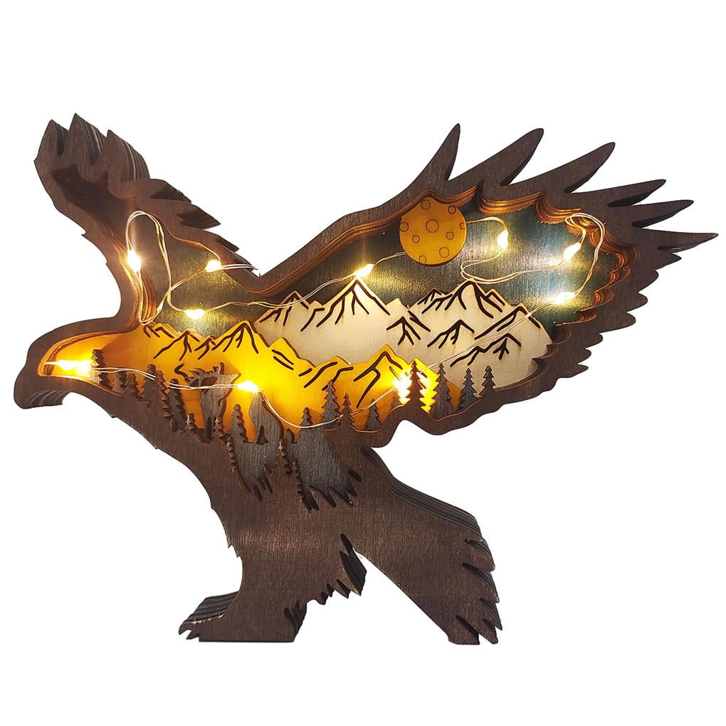 Eagle Wooden Art Carved Wooden Eagle Ornament with Light Animals Craft