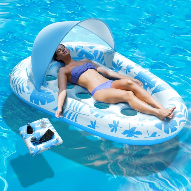 Tumbona hinchable para piscina BEWEAI 3 en 1 con toldo para adultos