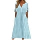 thumbnail image 2 of ICHUANYI Clearance Fashion Women Summer Casual V-Neck Short Sleeve Button Long Dress(Blue, XL) ICHUANYI WER2023081200472, 2 of 6