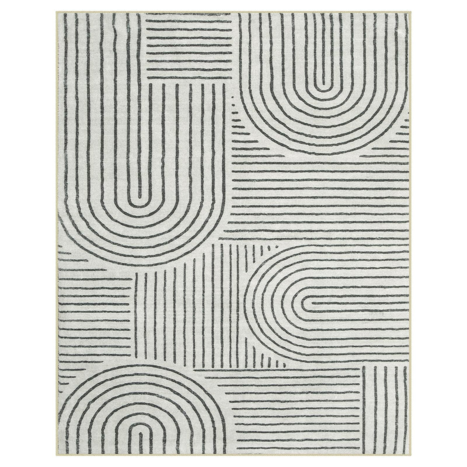 Moynesa 8'x10' Abstract Area Rugs for Living Room, Ultra-Thin Soft Washable Rug Non-Slip Large Modern Bedroom Rug Non-Shedding Accent Carpet for Dining Room Office, Black