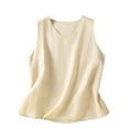 thumbnail image 3 of LangJing Summer Tank Tops for Women Cotton Linen V Neck Casual Shirts Solid Color Loose Comfy Breath Sleeveless Beach Blouse Beige,XL, 3 of 8