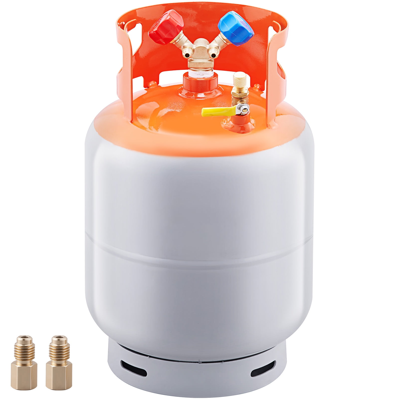 KFFKFF 30 LBS Refrigerant Recovery Cylinder, 400 psi Durable Portable Tank, Dual-Use Y-Valve for Liquid and Vapor, Secure Seal Can for R22/R134A/R410A, Orange and Gray