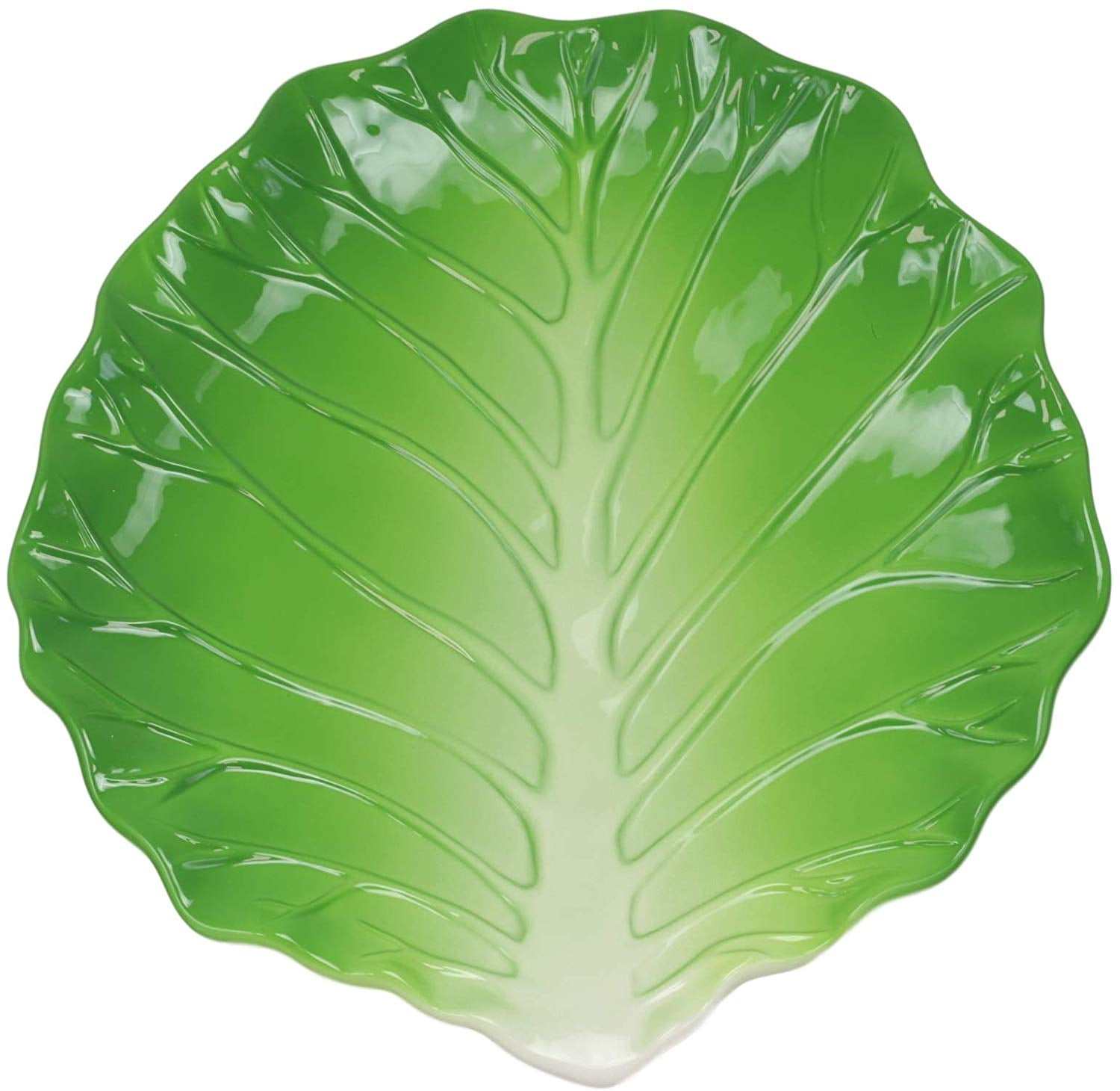 Ebros 12" Wide Hearty Green Cabbage Leaf Shaped Serving Plate Dish