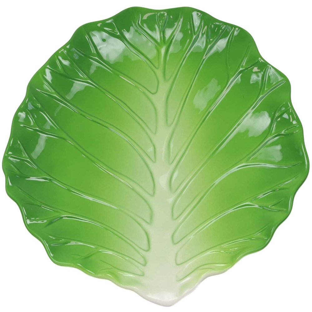 Ebros 12" Wide Hearty Green Cabbage Leaf Shaped Serving Plate Dish