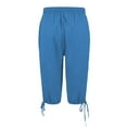thumbnail image 4 of Women's Linen Pants with Pockets - Elastic Drawstring Leisure Five-Eighths Pants, 4 of 6