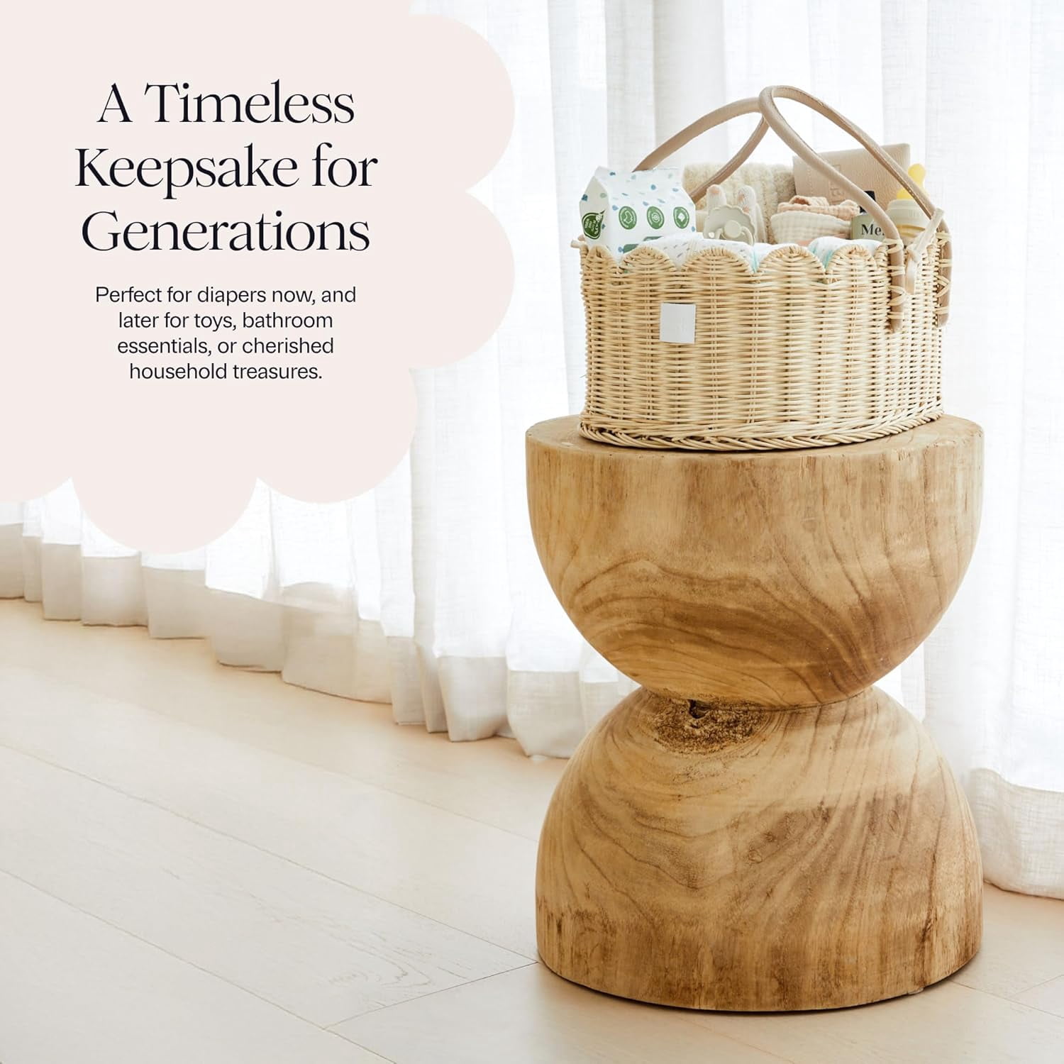 Premium  Diaper Caddy Organizer - Handmade & Award-Winning Scalloped Rattan Basket