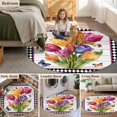 thumbnail image 5 of Spring Tulips Round Area Rug 4Ft Washable Circle Rugs for Bedroom Dining Room, Colorful Flowers Botanical Butterfly Farm Wooden Non-Slip Carpet Floor Mats Indoor Outdoor Carpet Runner Home Decor, 5 of 8