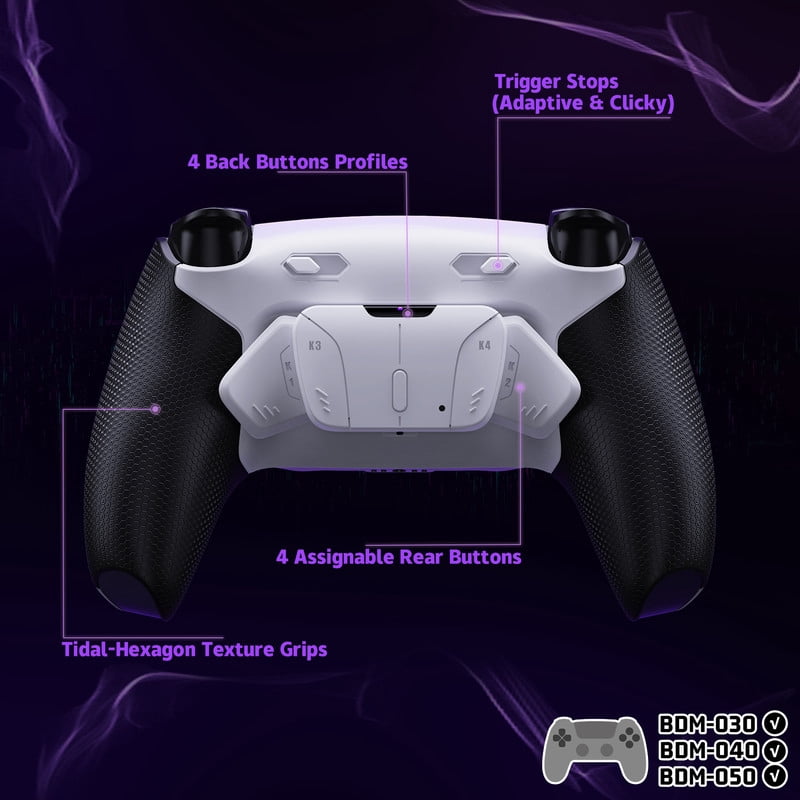 eXtremeRate RISE4 Plus MAX Back Paddles Kit with Clicky Trigger Stops & Rubberized Grip for PS5 Controller BDM-030 040 050, White Remappable Back Buttons Kit for PS5 Controller - White Black