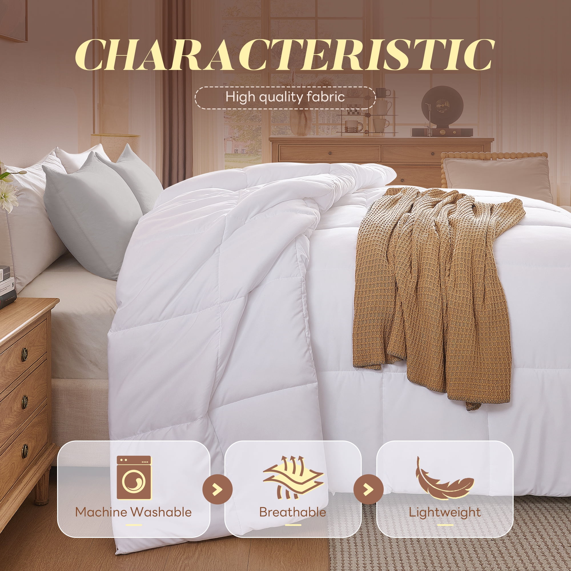 Aquzin Comforter Queen Size, All Season Quilted Down Alternative Duvet Insert with Corner Tabs, Machine Washable Microfiber Bedding, White