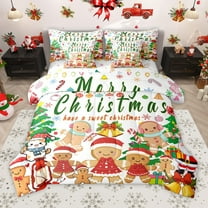 Manfei Kawaii Gingerbread Man 7-Piece Twin Bedding Sets for Preppy Kids Children,Merry Christmas Bedding Comforter Set,Happy Xmas Breathable Sheet Sets,Ultra Soft Home Decor,Reversible