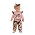 thumbnail image 3 of RTKFRFLM Valentine's Day Newborn Baby Girl Clothes Outfits Infant Romper Ruffle Long Sleeve Floral Pants Cute Toddler Baby Girl Leopard Clothes Set 3PC, 3 of 9