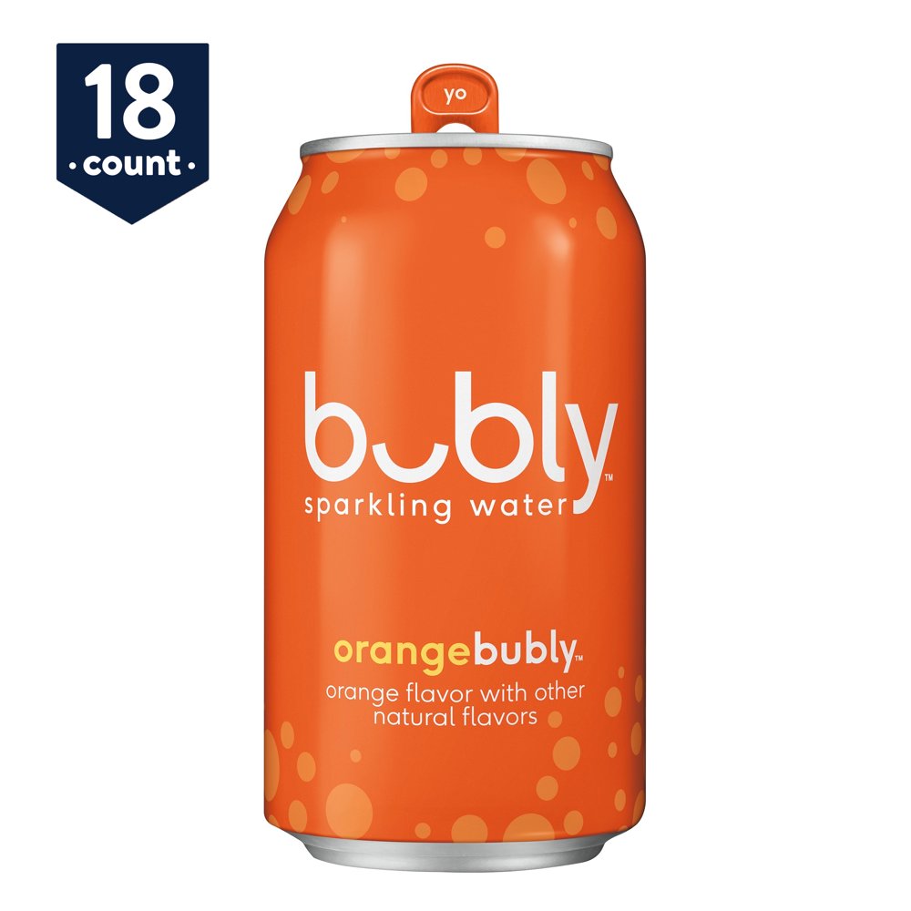 bubly Sparkling Water, Orange, 12 oz Cans, 18 Count